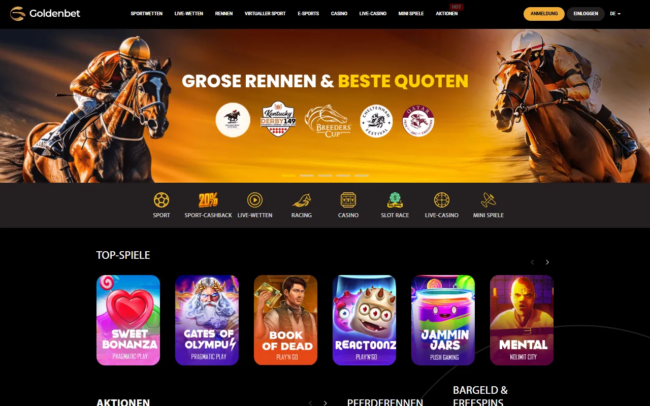 Startseite von goldenbet.com (Screenshot)
