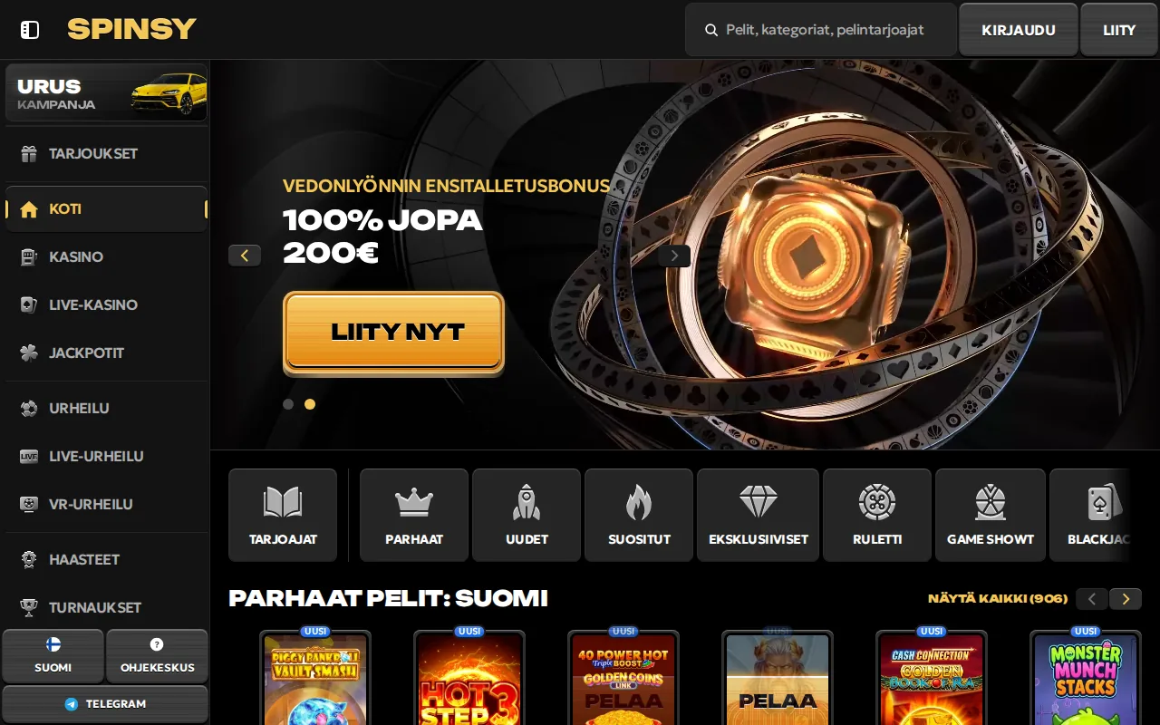 Startseite von spinsy.com (Screenshot)